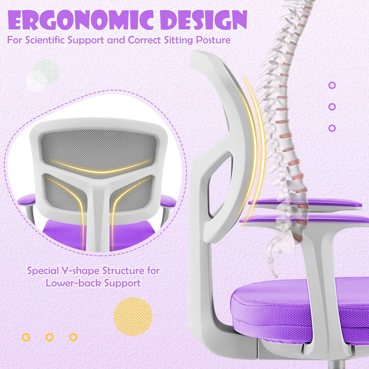 Kids Computer Desk Task Study Chair - Purple – image 3