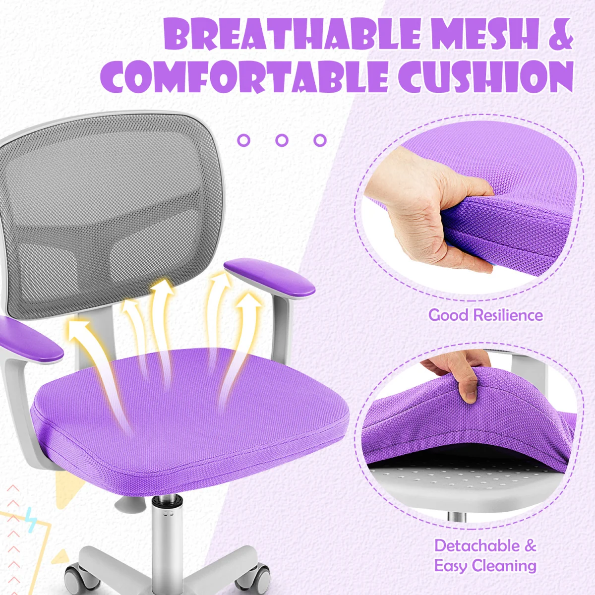 Kids Computer Desk Task Study Chair - Purple – image 4