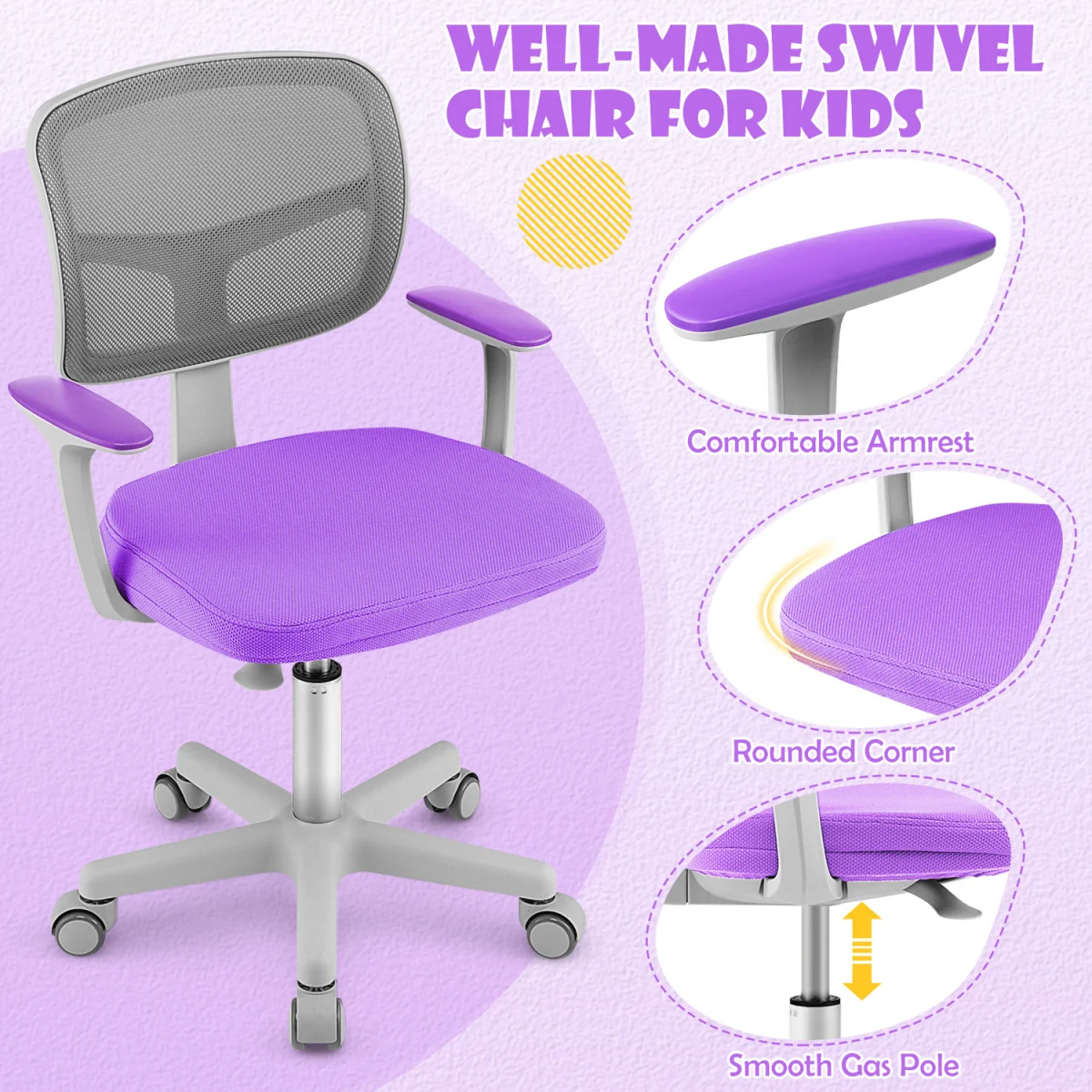 Kids Computer Desk Task Study Chair - Purple – image 5