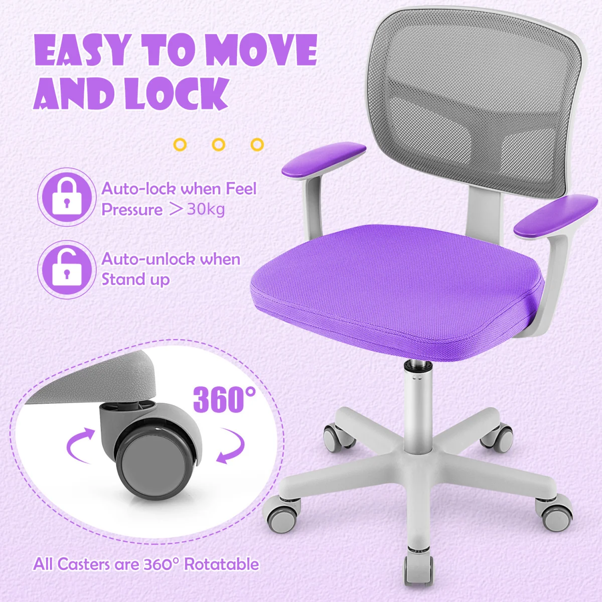 Kids Computer Desk Task Study Chair - Purple – image 6