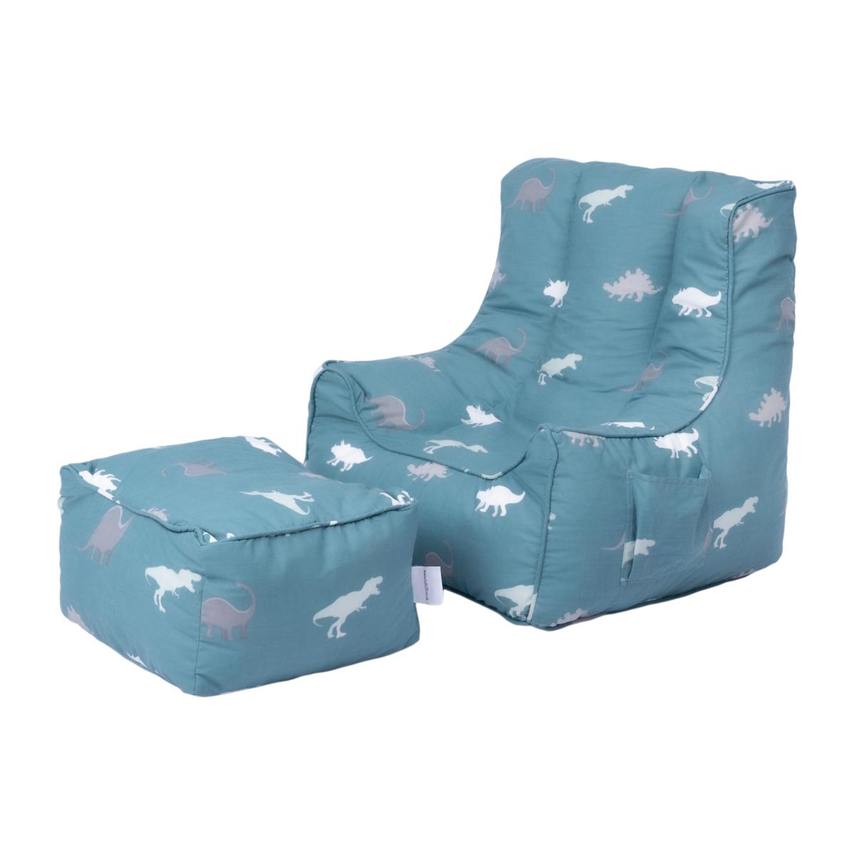 Kids Printed Bean Chair with Footstool - Rex
