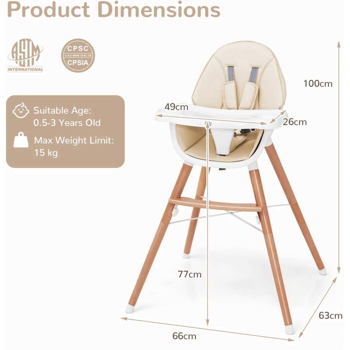 Wooden Toddler Dining Chair - Beige – image 2