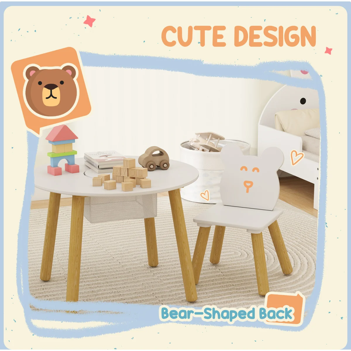 AIYAPLAY 3-Piece Toddler Table and Chair Set 312-118V80WT - White – image 4