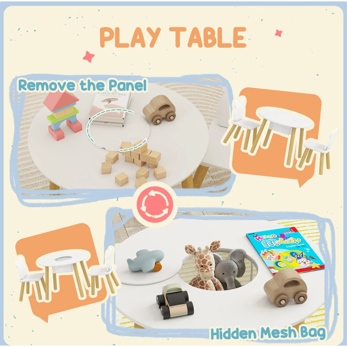 AIYAPLAY 3-Piece Toddler Table and Chair Set 312-118V80WT - White – image 5
