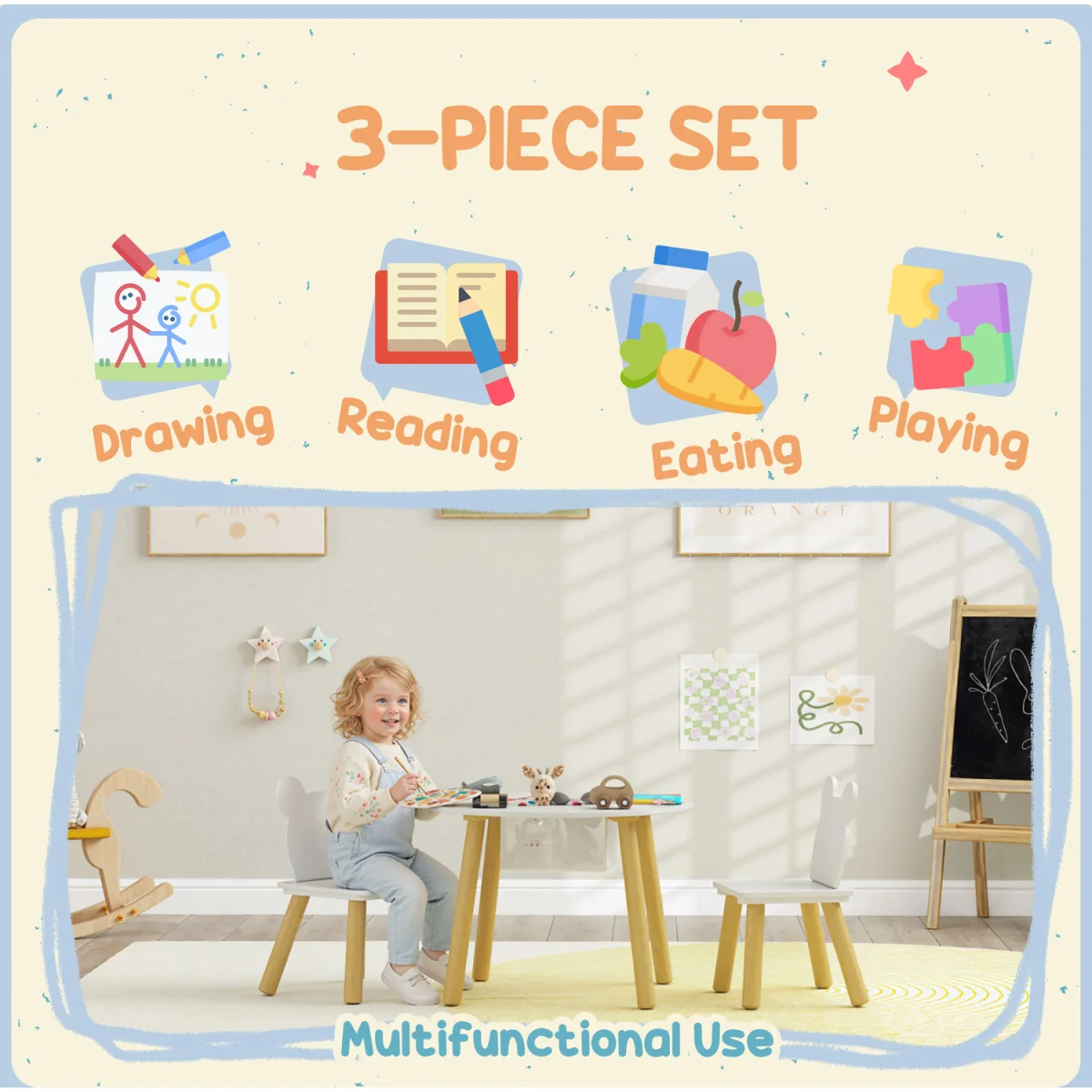 AIYAPLAY 3-Piece Toddler Table and Chair Set 312-118V80WT - White – image 6