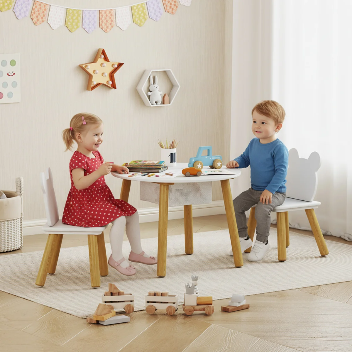 AIYAPLAY 3-Piece Toddler Table and Chair Set 312-118V80WT - White – image 1