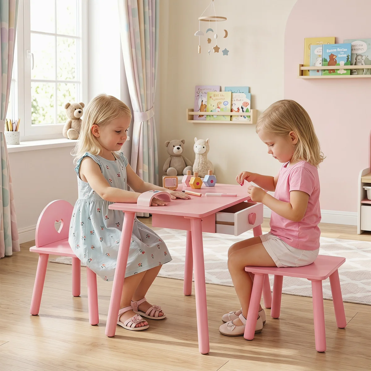 Kids Pretend Nail Salon Playset with Chair and Stoo - Pink – image 3