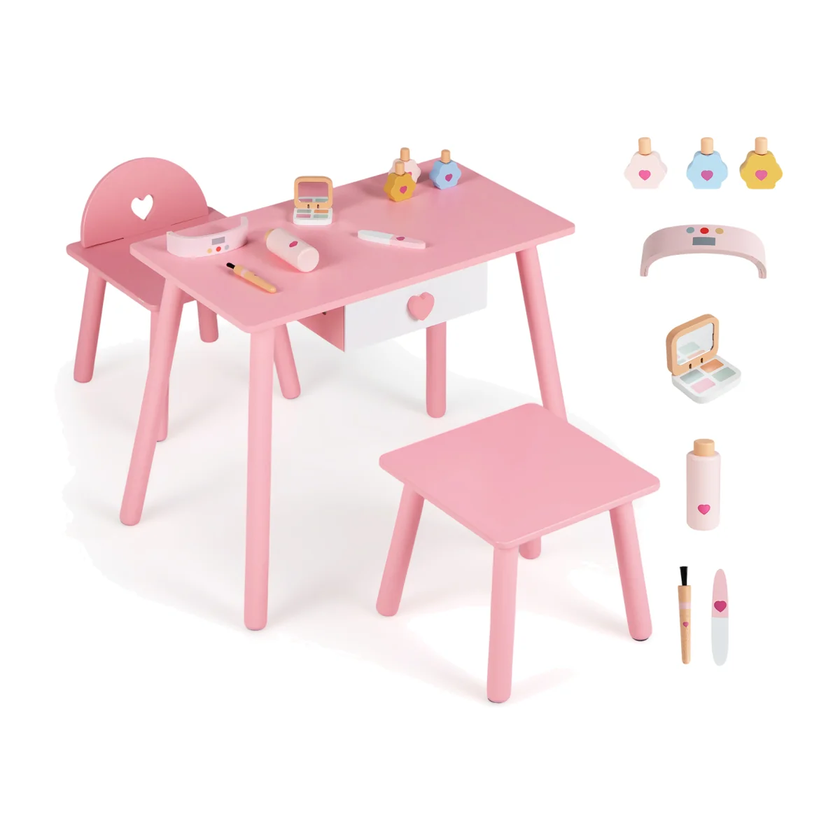 Kids Pretend Nail Salon Playset with Chair and Stoo - Pink – image 1