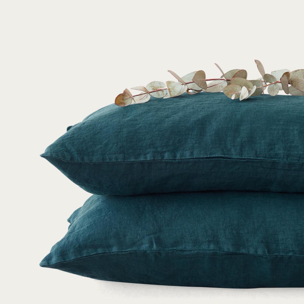 Deep Water Washed Linen Pillow Case