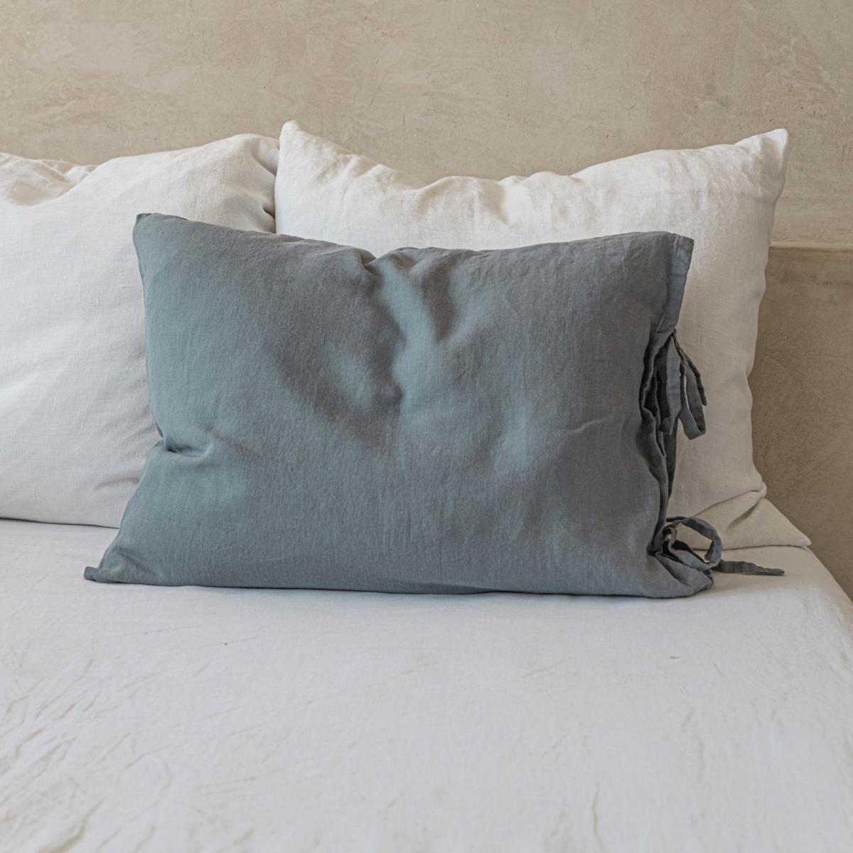 Dusty Blue Tied Linen Pillowcase – image 3