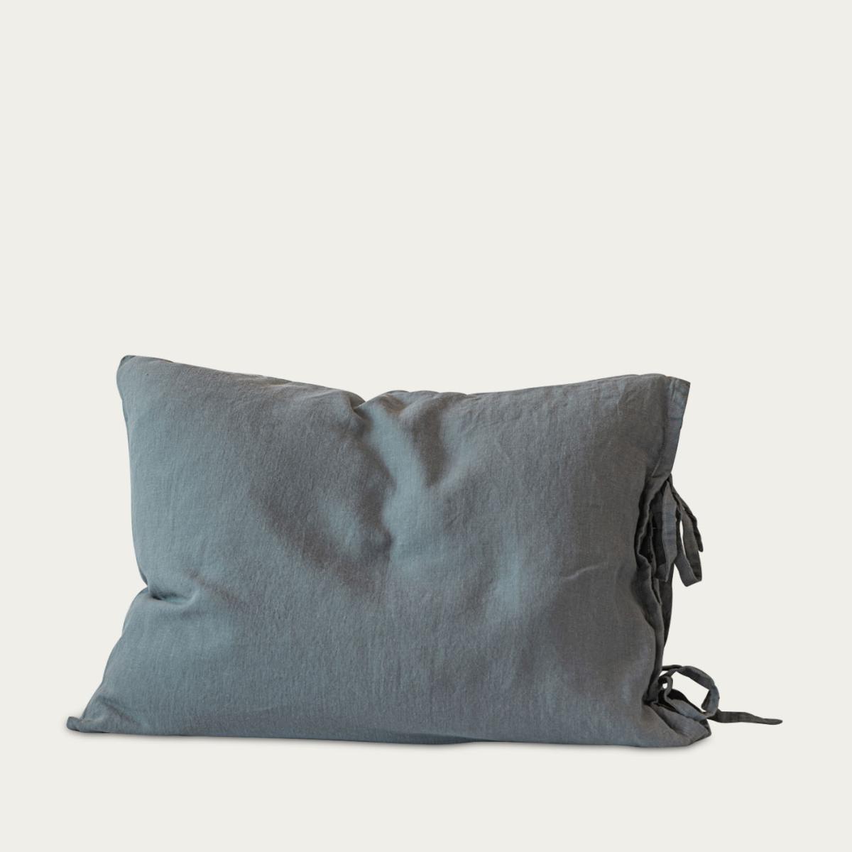 Dusty Blue Tied Linen Pillowcase – image 1