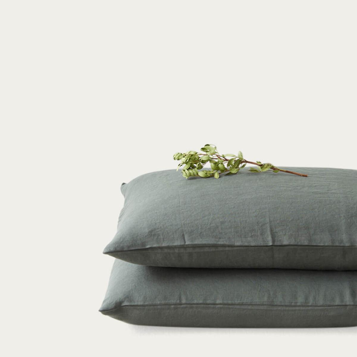 Forest Green Washed Linen Pillow Case