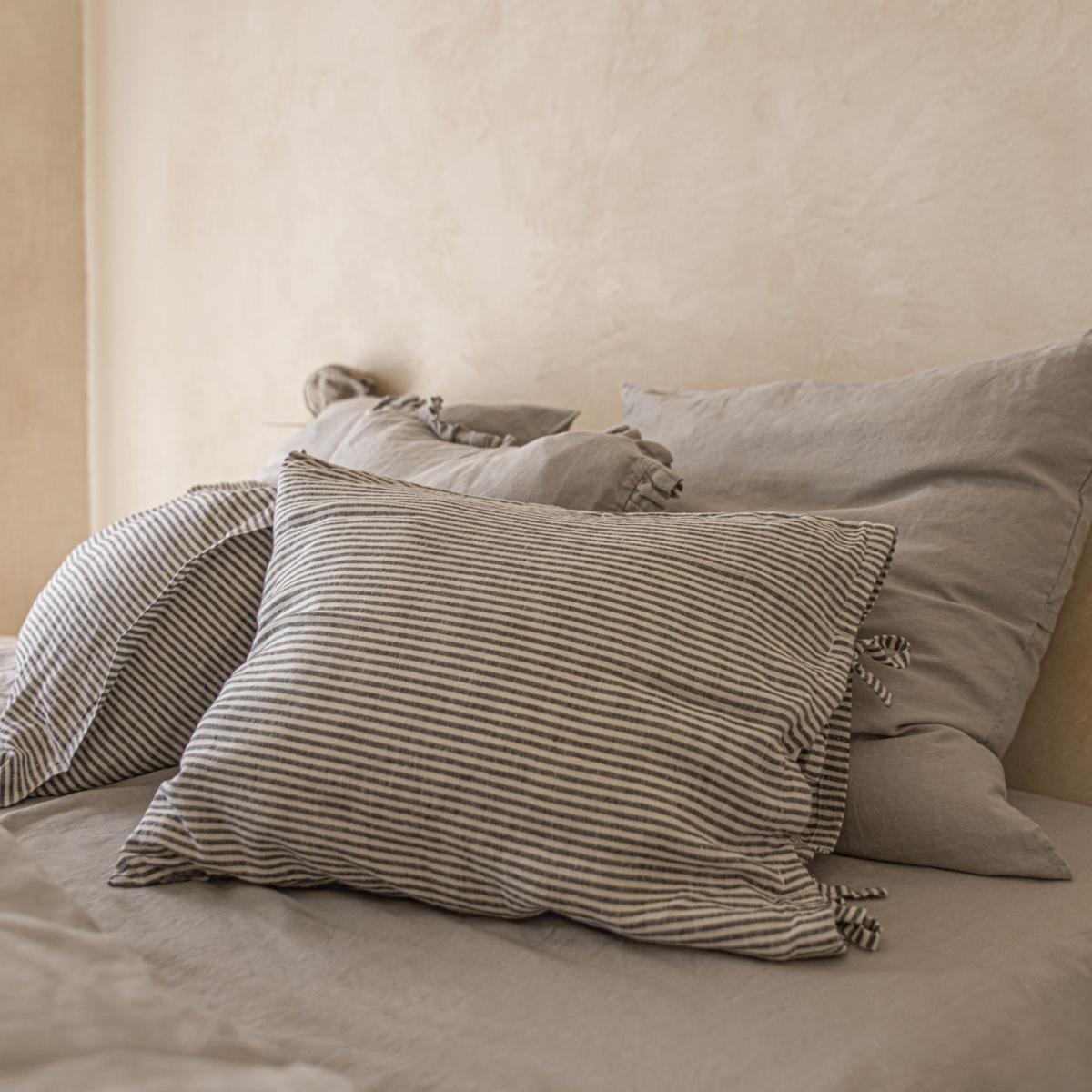 Striped Tied Linen Pillowcase – image 2
