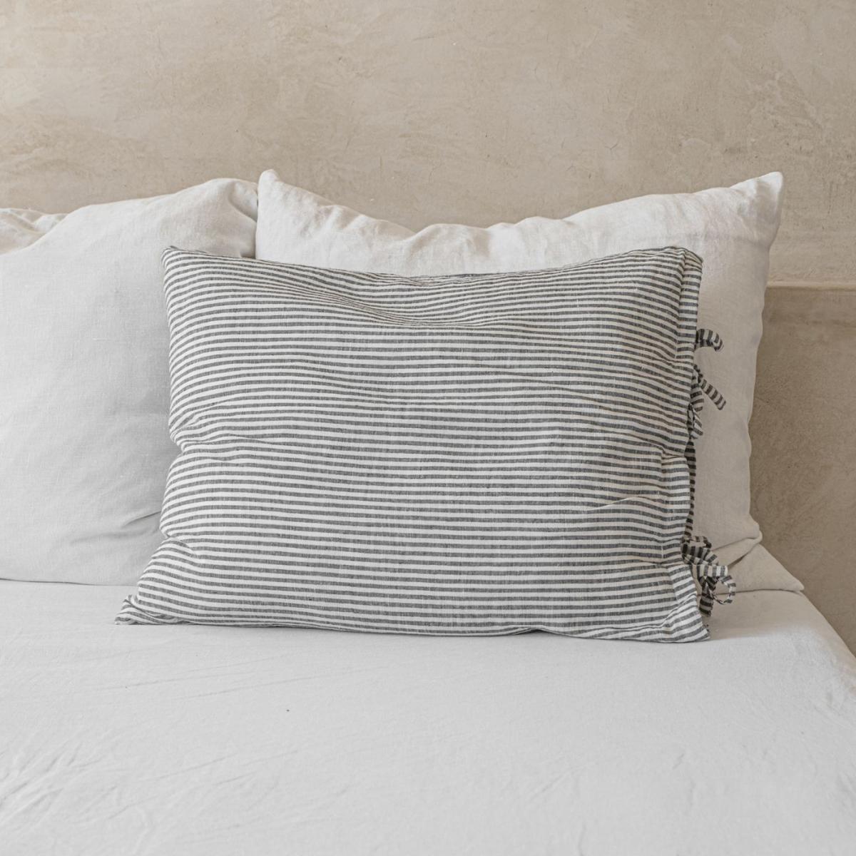 Striped Tied Linen Pillowcase – image 3