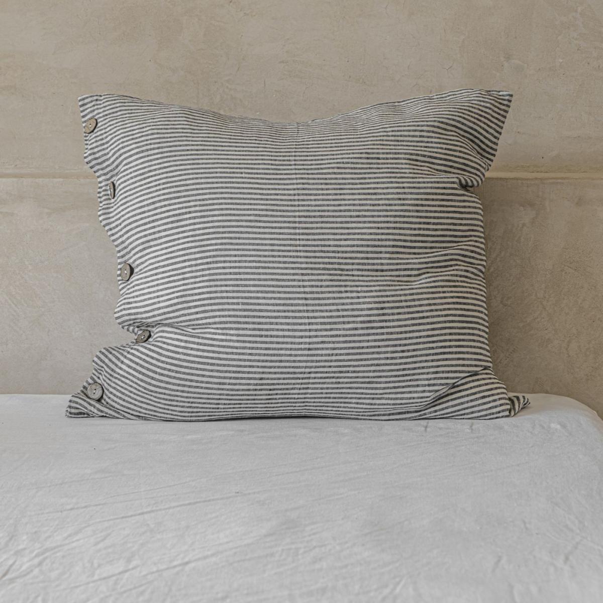 Striped Buttoned Linen Pillowcase – image 2