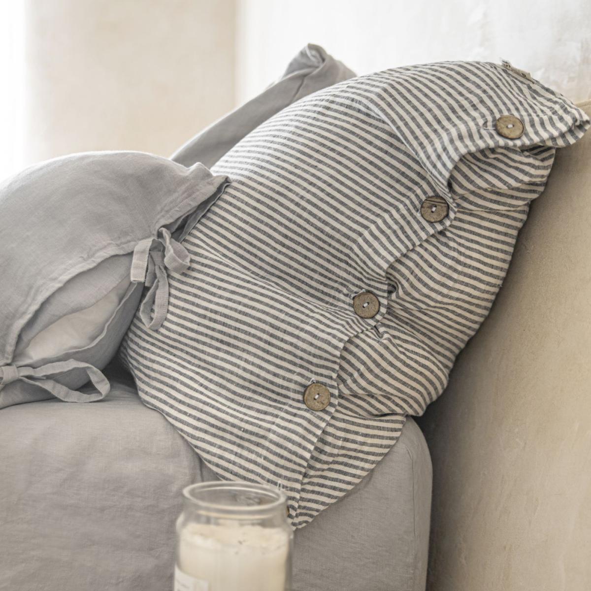 Striped Buttoned Linen Pillowcase – image 3