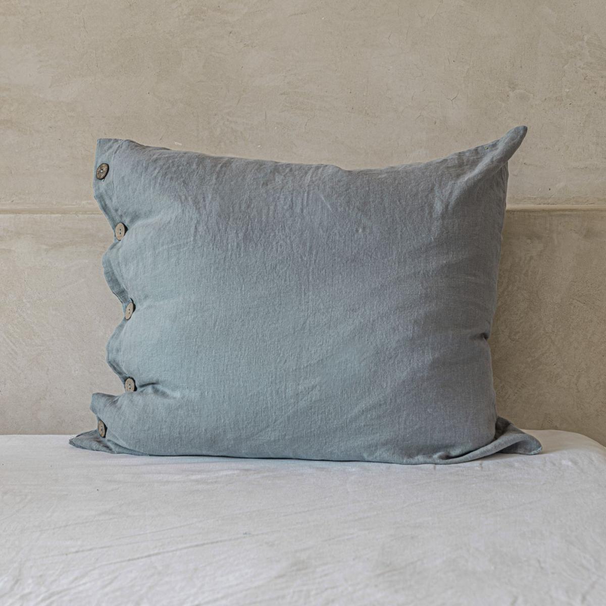 Dusty Blue Buttoned Linen Pillowcase – image 3