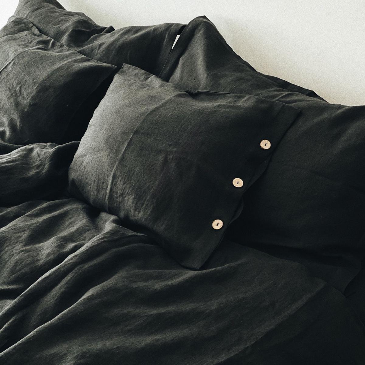 Black Buttoned Linen Pillowcase – image 2