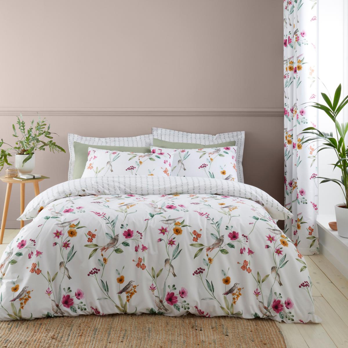 Country Bird Pink Oxford Pillowcase Pink/Green/Yellow – image 4