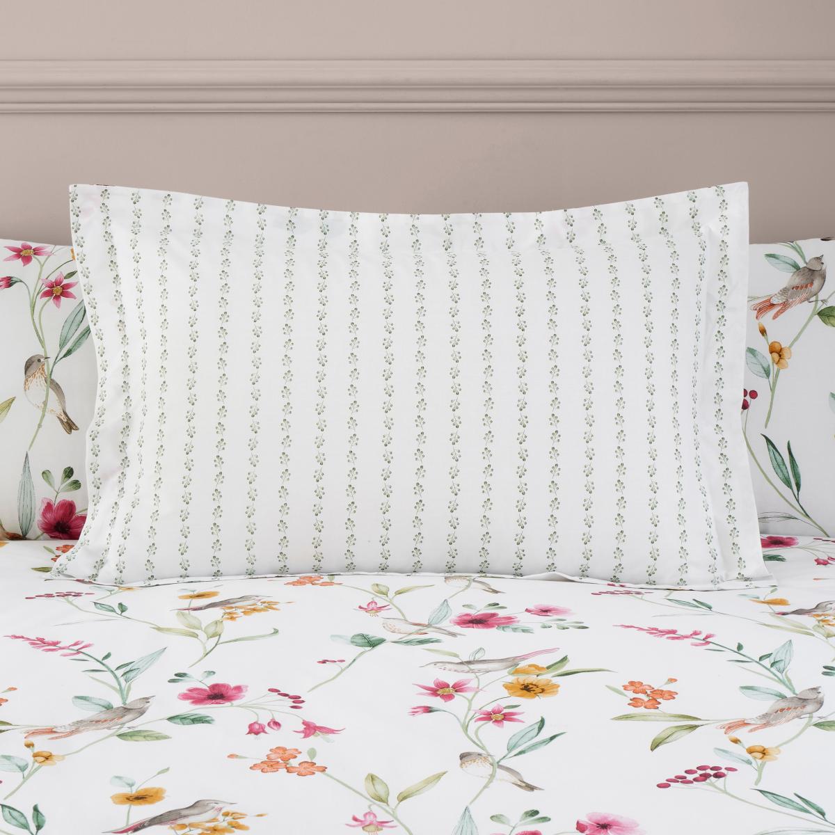 Country Bird Pink Oxford Pillowcase Pink/Green/Yellow – image 1