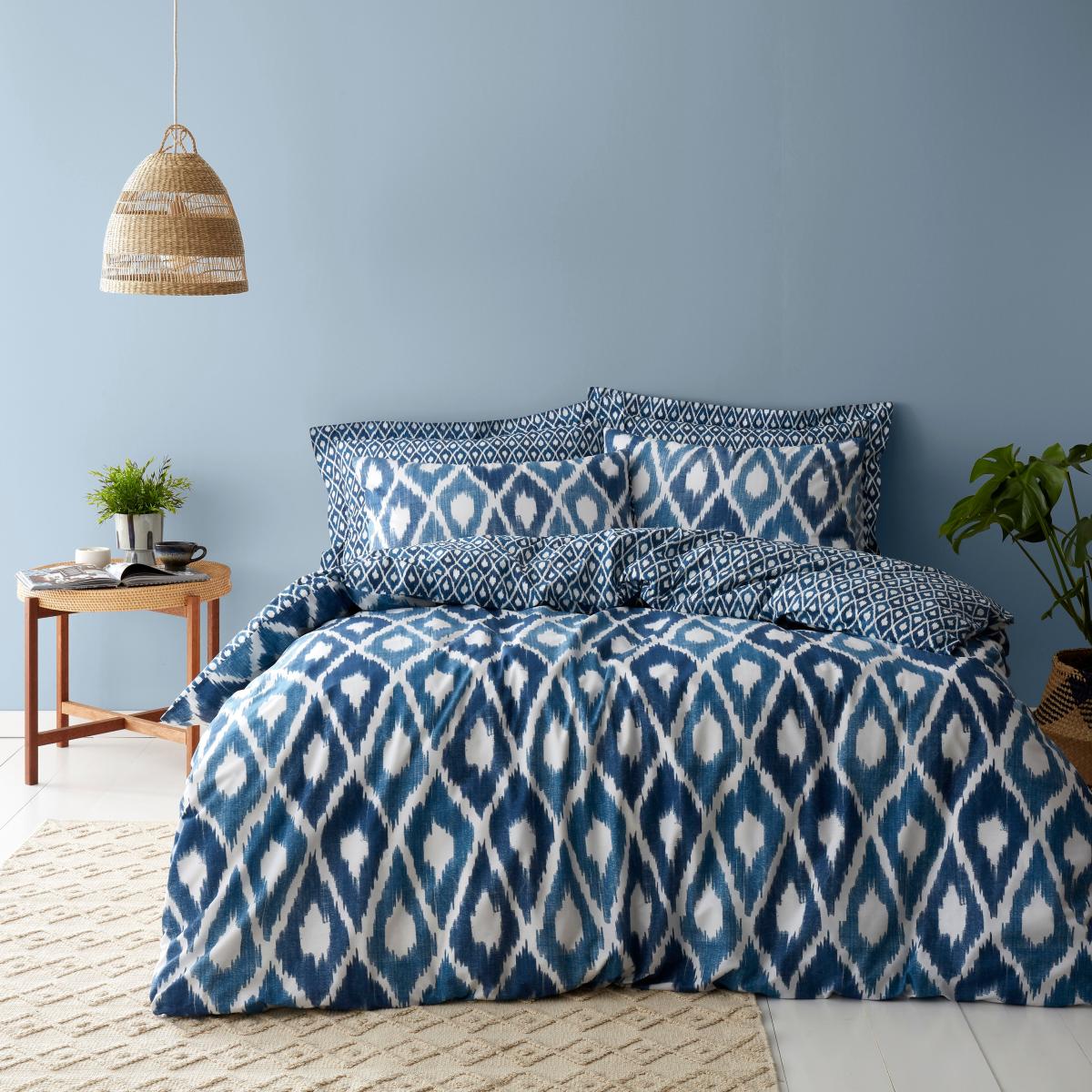 Ayla Ikat Blue 100% Cotton Oxford Pillowcase Blue/White – image 4