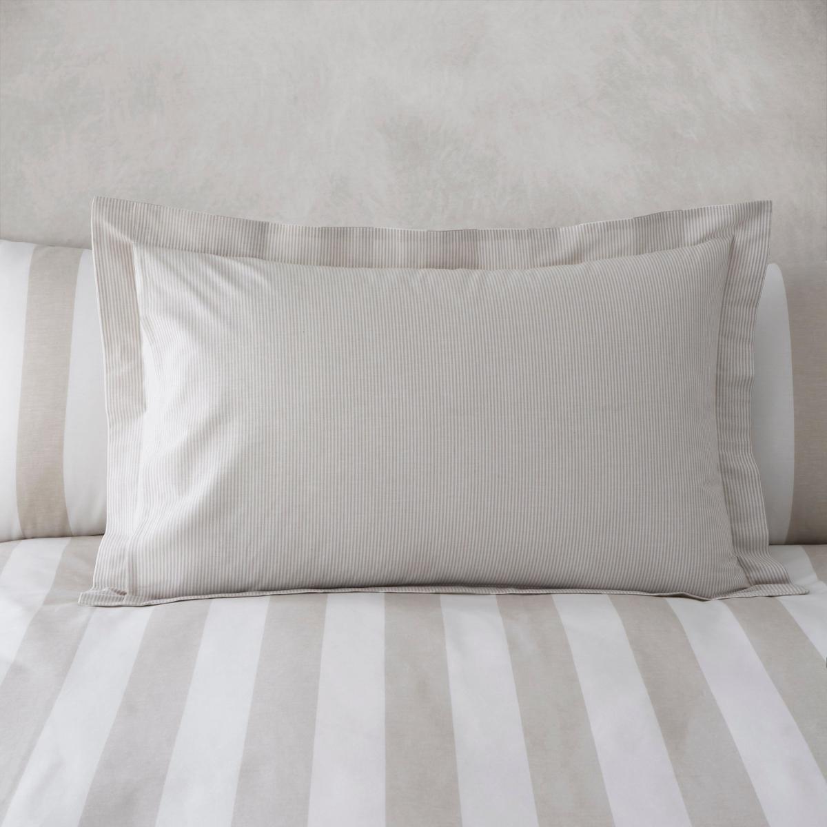 Holmes Natural Striped 100% Cotton Reversible Oxford Pillowcase Light Grey