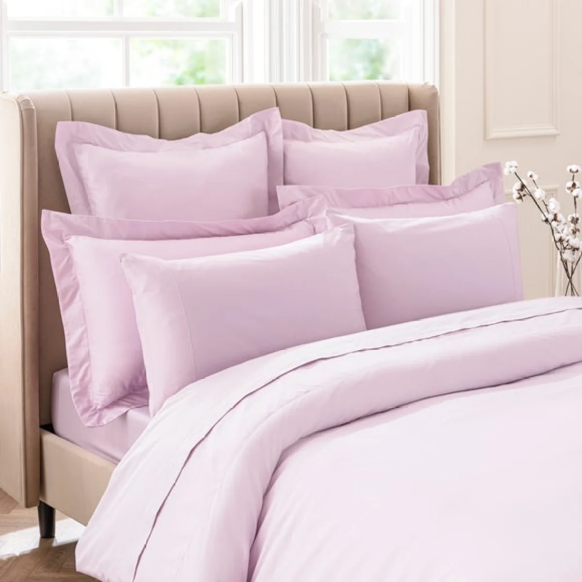Dorma 300 Thread Count 100% Cotton Sateen Plain Cuffed Pillowcase Mauve – image 2