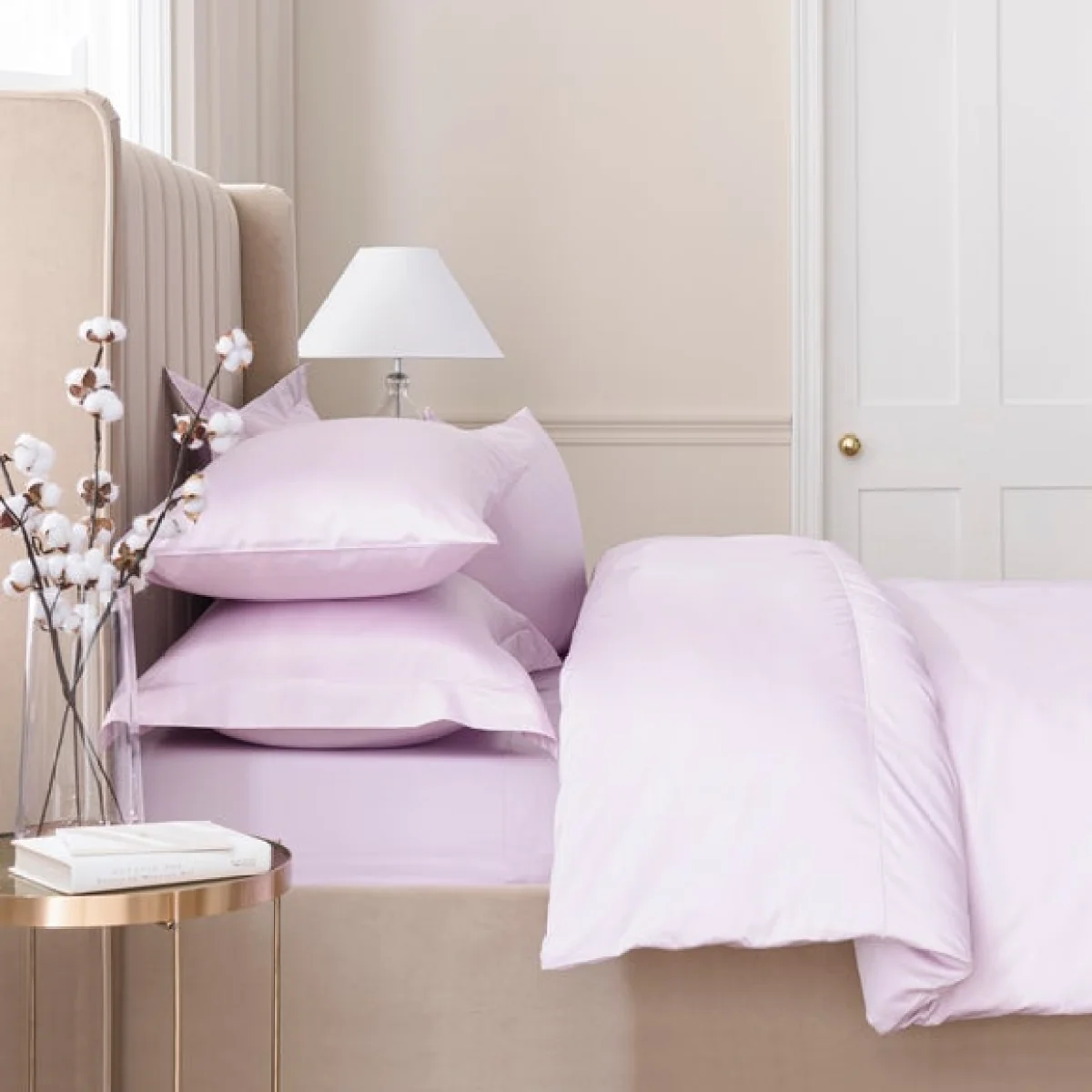 Dorma 300 Thread Count 100% Cotton Sateen Plain Cuffed Pillowcase Mauve – image 3
