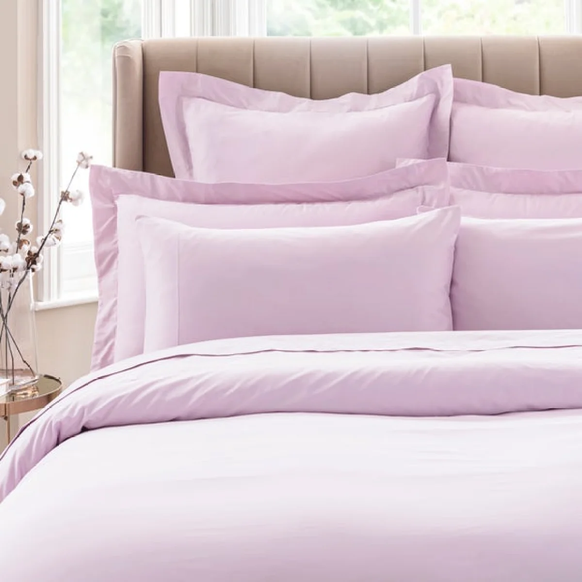 Dorma 300 Thread Count 100% Cotton Sateen Plain Cuffed Pillowcase Mauve – image 1