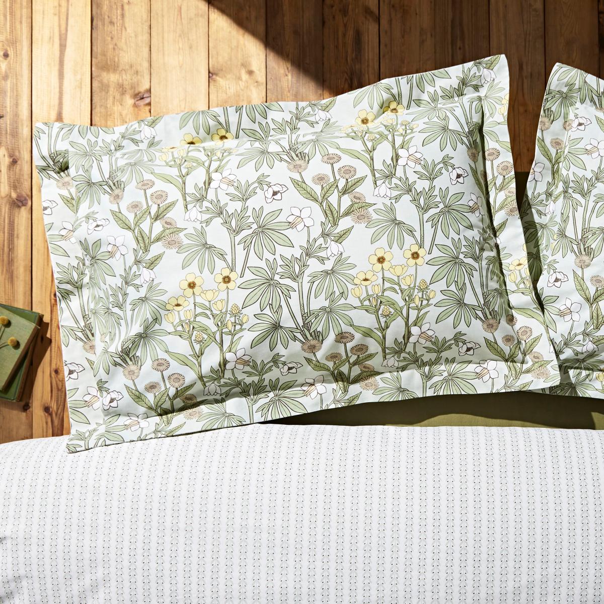 Meadow Green 100% Cotton Oxford Pillowcase Green/White – image 2