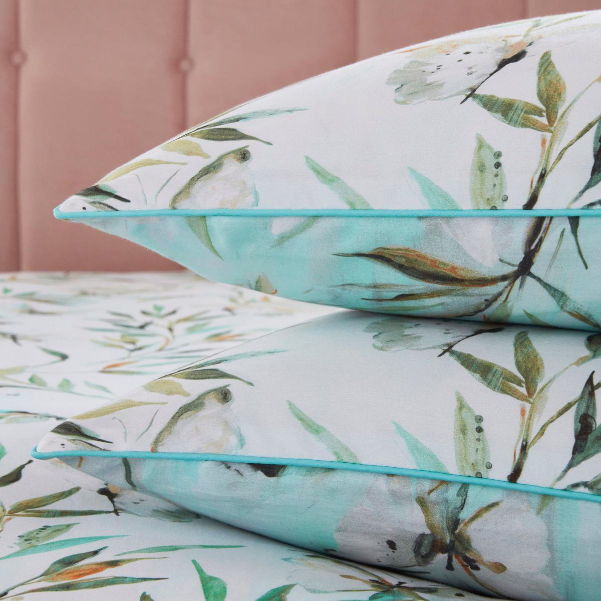 Dorma Nature Garden 100% Cotton Housewife Pillowcase Pair Light Blue – image 1