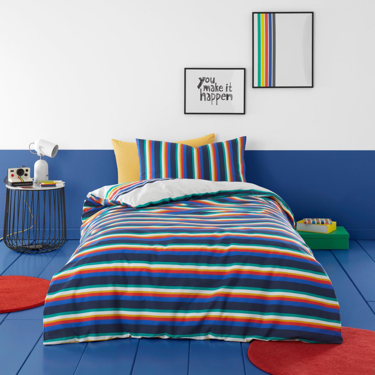 Retro Stripe 100% Cotton Duvet Cover and Pillowcase Set MultiColoured – image 2