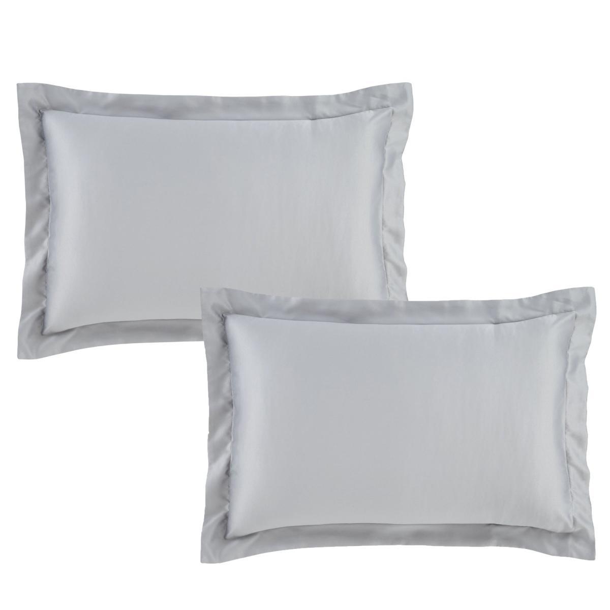 Catherine Lansfield Silky Soft Satin Silver Oxford Pillowcase Pair Silver – image 2