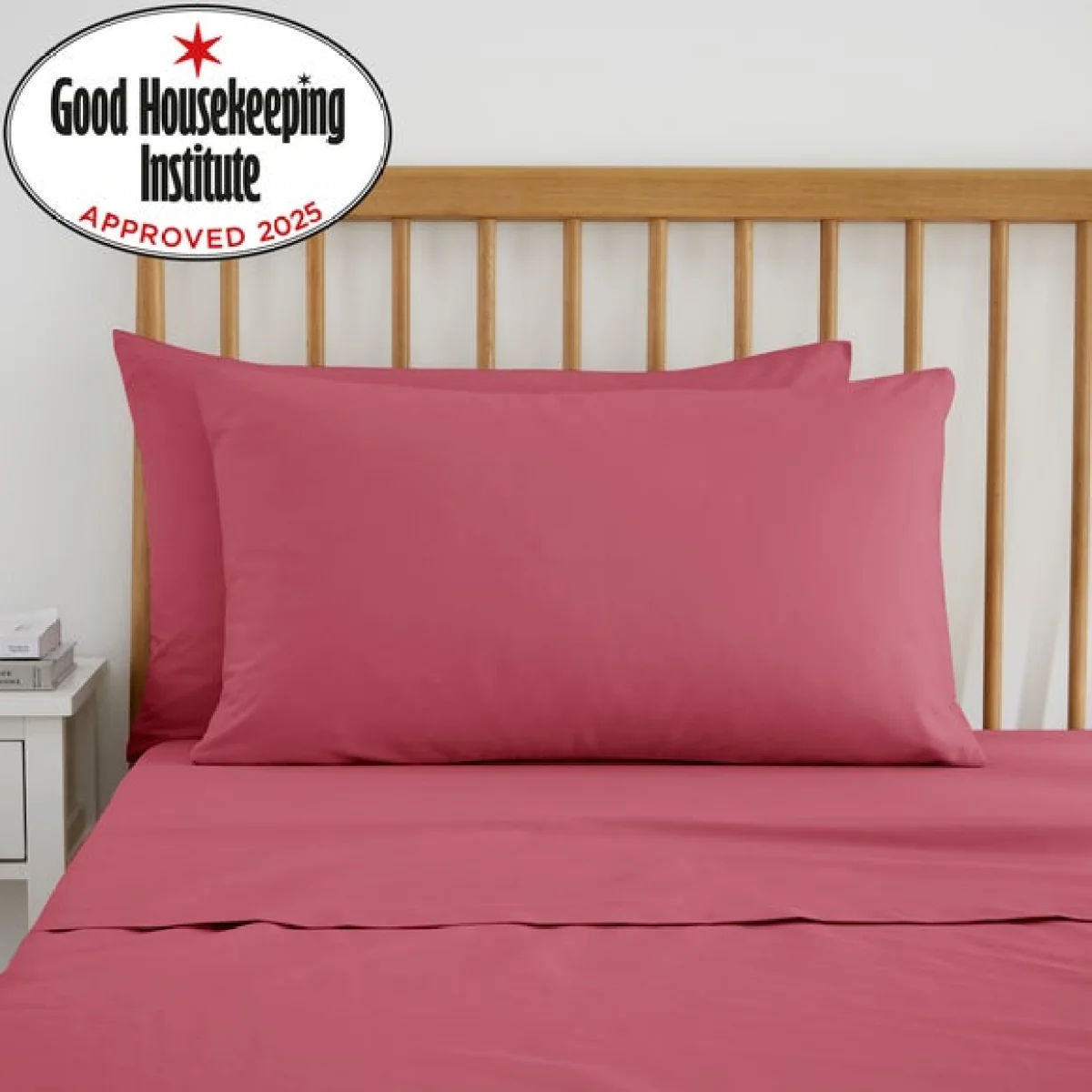 Pure Cotton Plain Dye Standard Pillowcase Pair Rhubarb – image 2