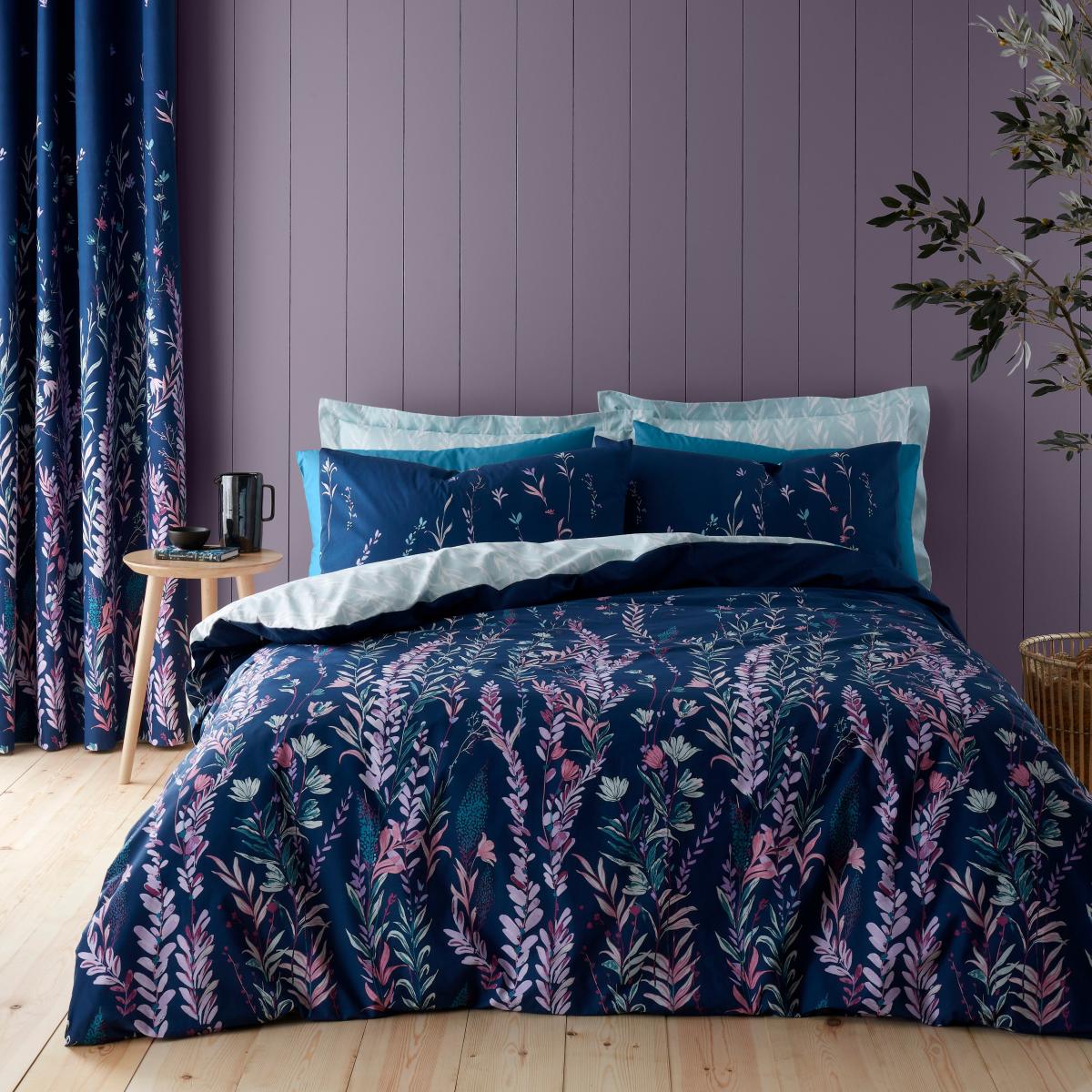 Whimsical Floral Midnight 100% Cotton Oxford Pillowcase Blue/White – image 3