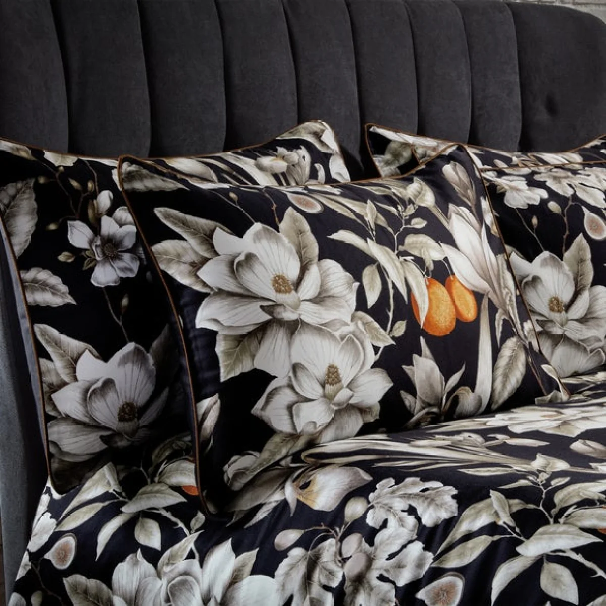 EW by Edinburgh Weavers Lavish Floral Noir 100% Cotton Sateen Pillowcase Pair Black – image 1