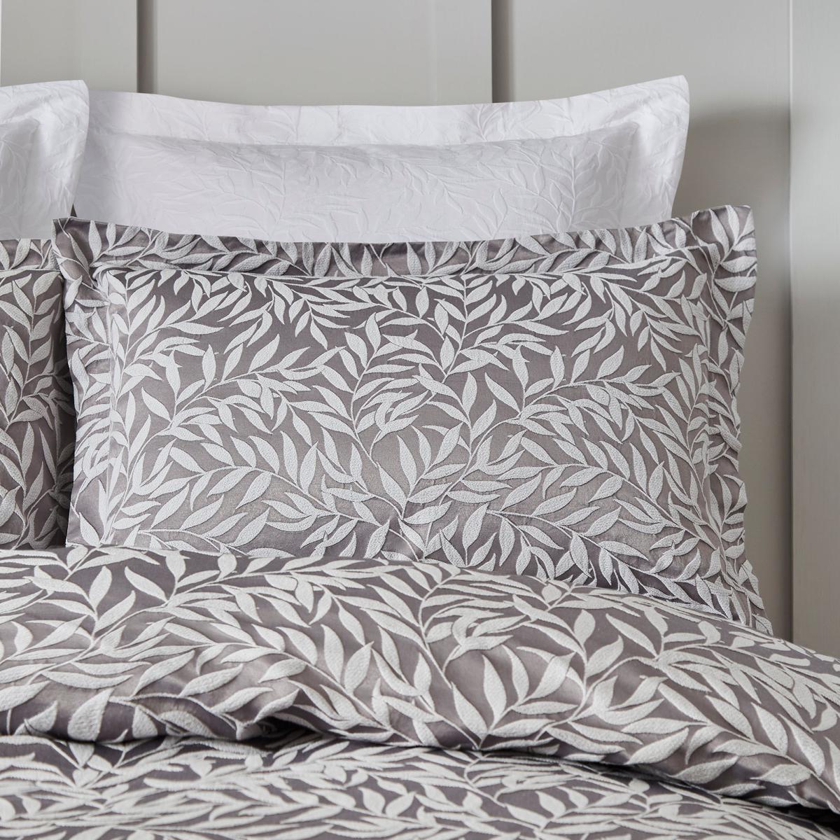 Dorma Willow Leaf Oxford Pillowcase Pair Grey – image 1