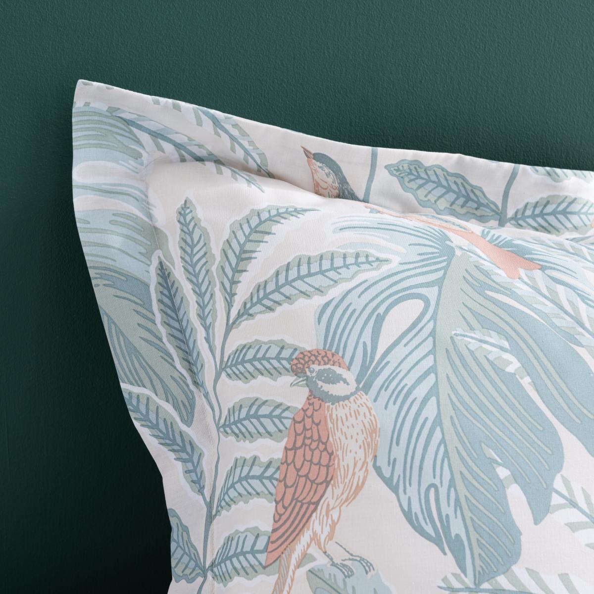 Tropical Pastel Bird Green Oxford Pillowcase Green/White/Pink – image 2