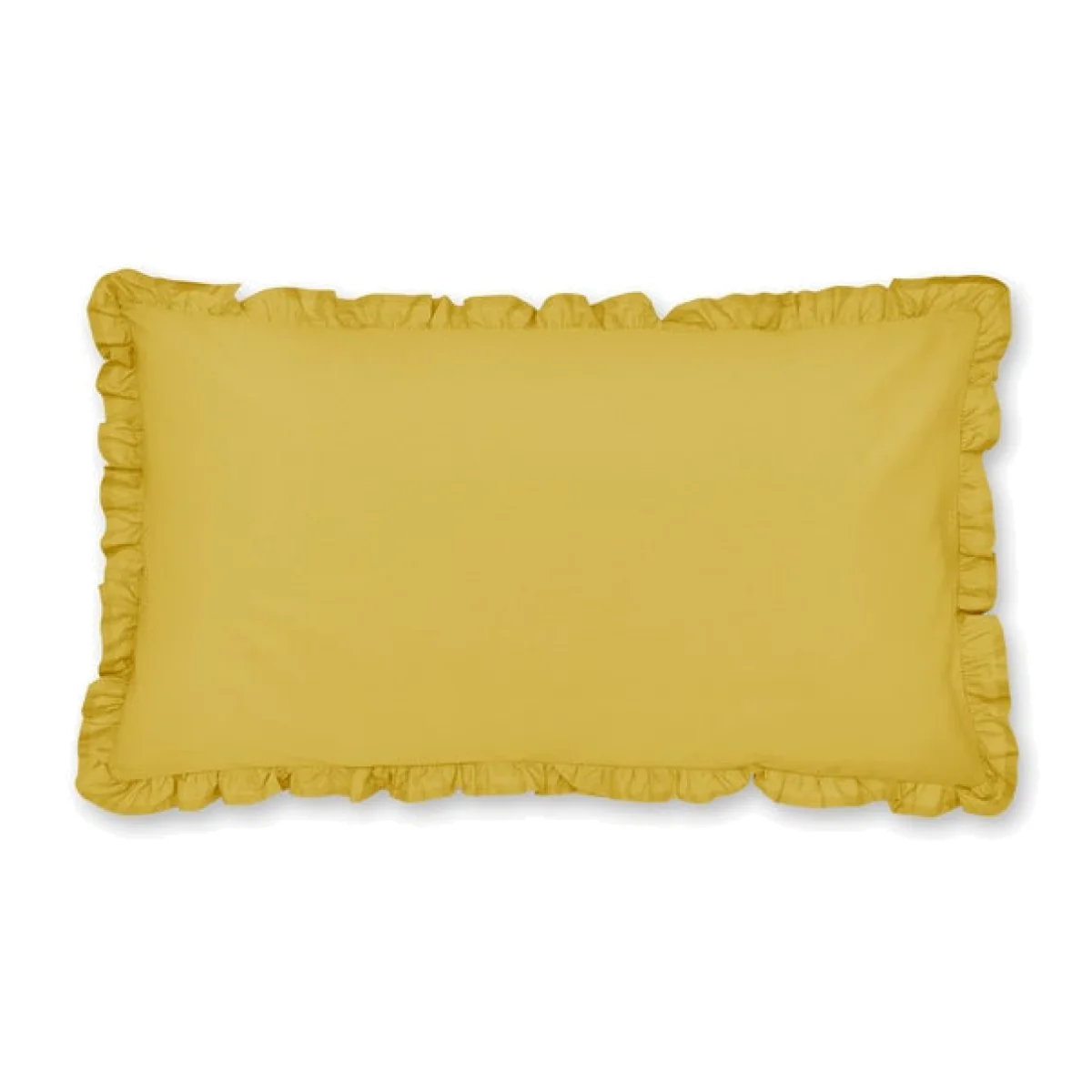 Pure Cotton Plain Dye Frilled Pillowcase Yellow-Ochre – image 1