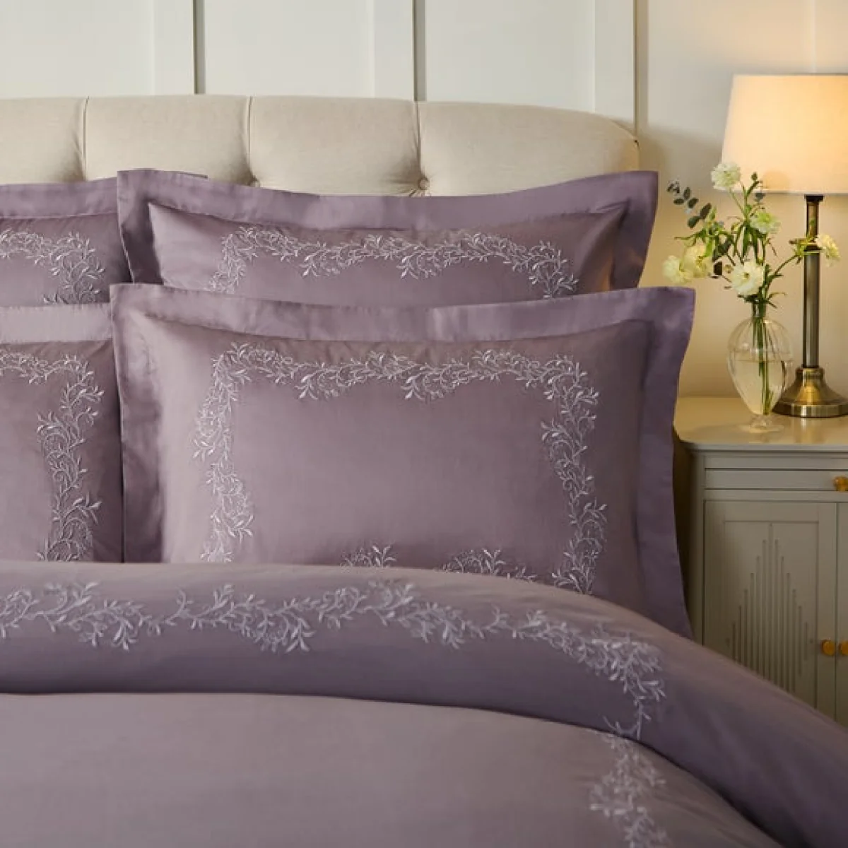 Dorma Camerelle Embroidery 100% Cotton Sateen Oxford Pillowcase Pair – image 1