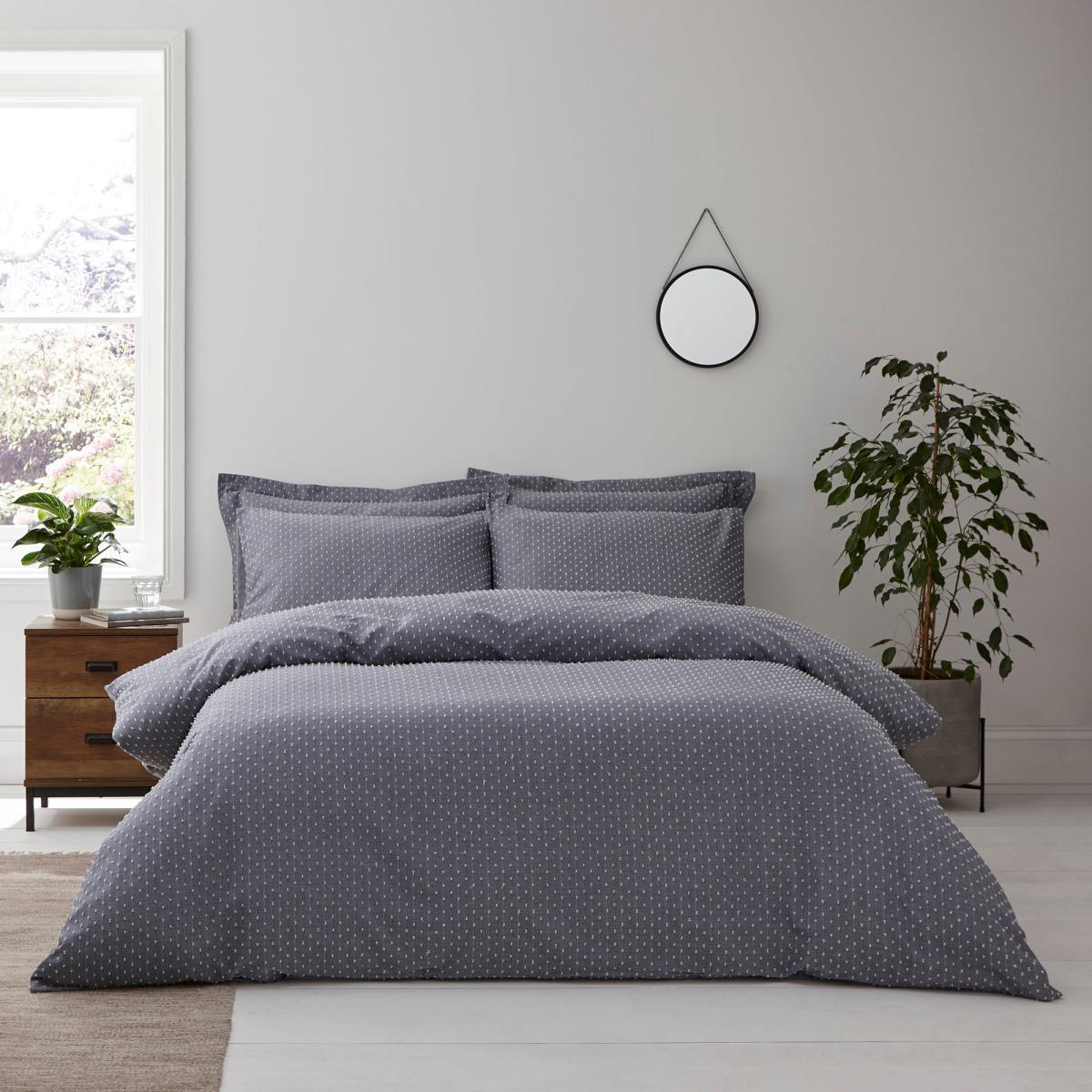 Maddox Denim Textured Polka Dot 100% Cotton Oxford Pillowcase Blue – image 2