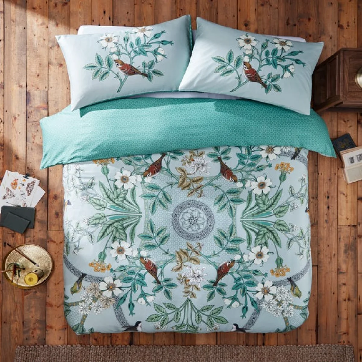 Garden Birds Sage Oxford Pillowcase Sage (Green) – image 2