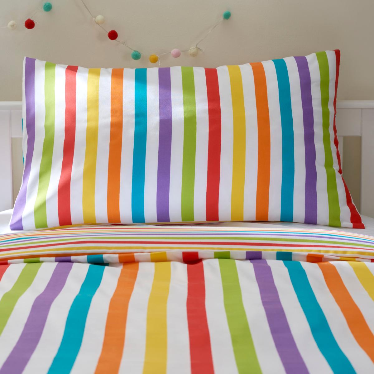 Rainbow Stripe Microfibre Duvet Cover and Pillowcase Set MultiColoured – image 4