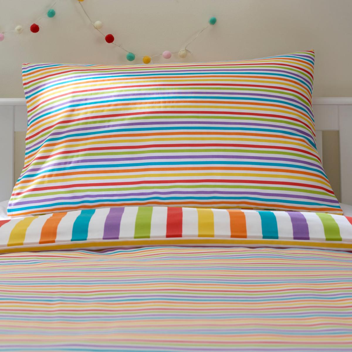 Rainbow Stripe Microfibre Duvet Cover and Pillowcase Set MultiColoured – image 6