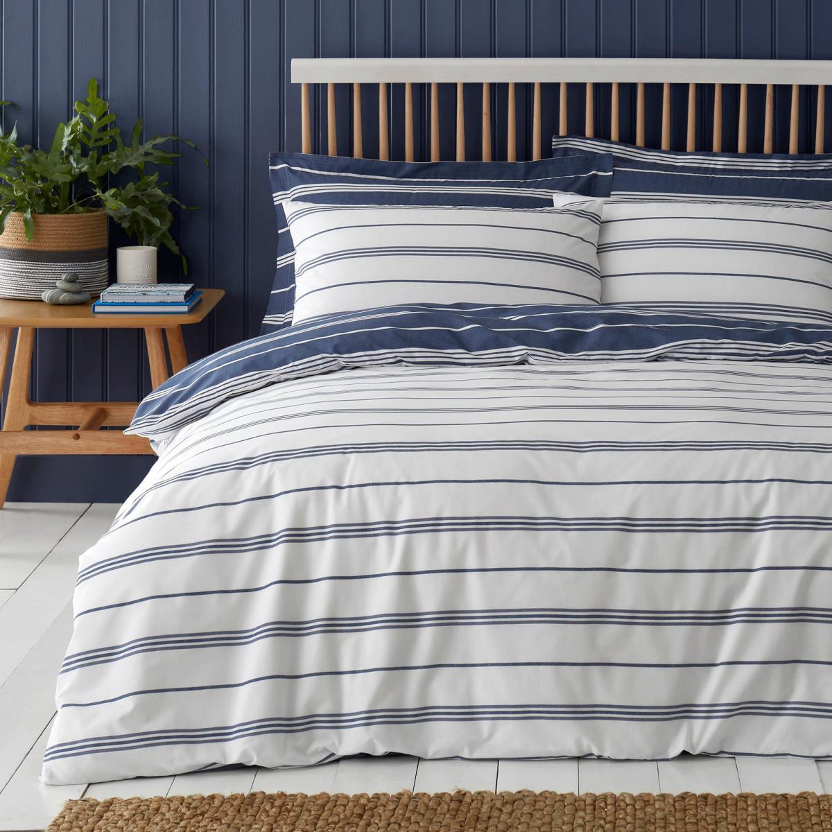 Falmouth Navy Striped 100% Cotton Oxford Pillowcase Navy Blue and White – image 2