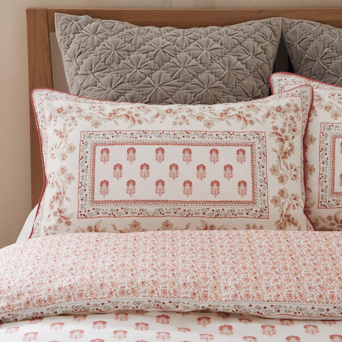 Dorma Shalimar 100% Cotton Pink Standard Pillowcase Pair Pink and Grey – image 1