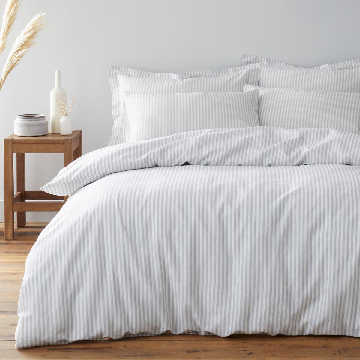 Leighton Grey Striped Linen Blend Oxford Pillowcase Light Grey – image 3
