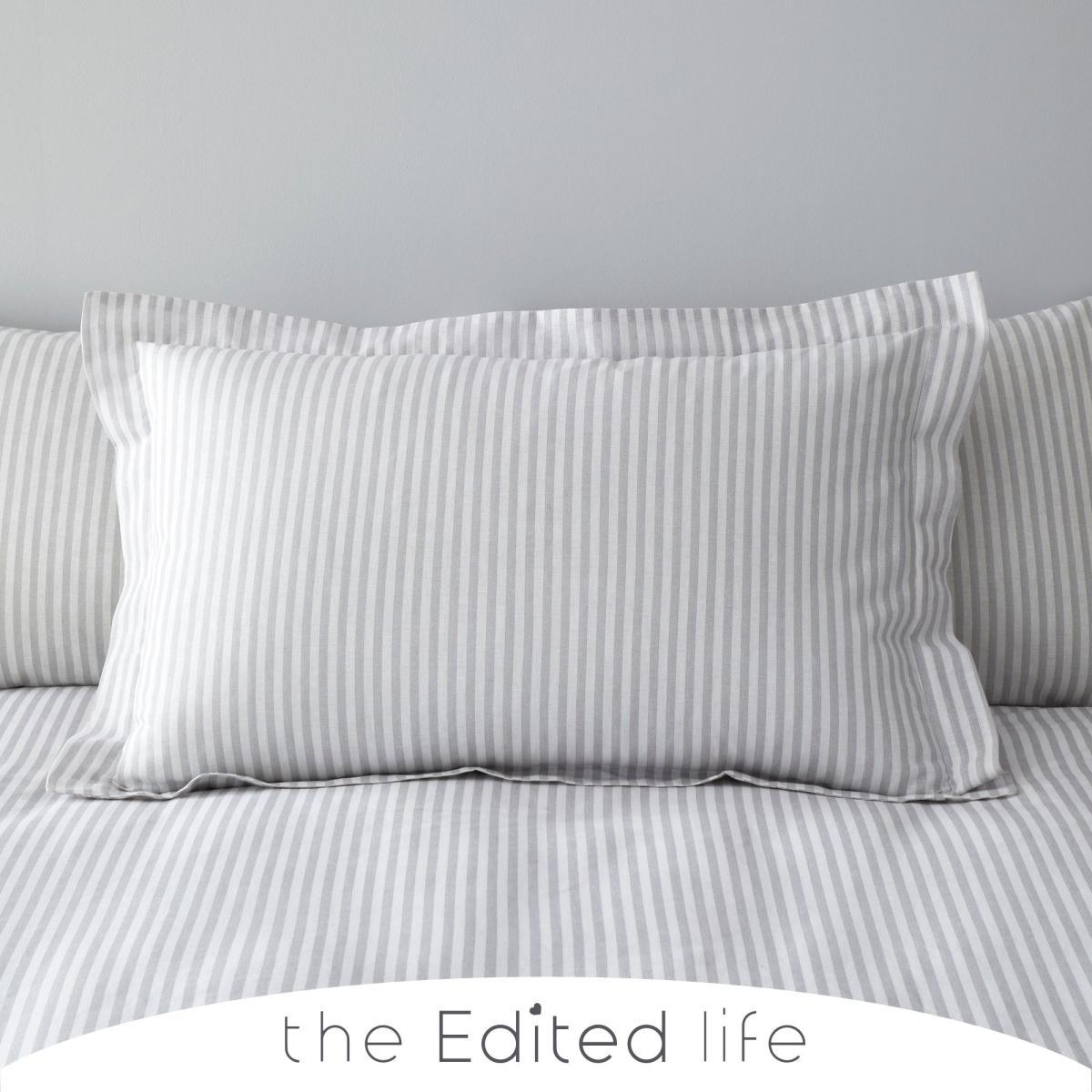 Leighton Grey Striped Linen Blend Oxford Pillowcase Light Grey – image 1