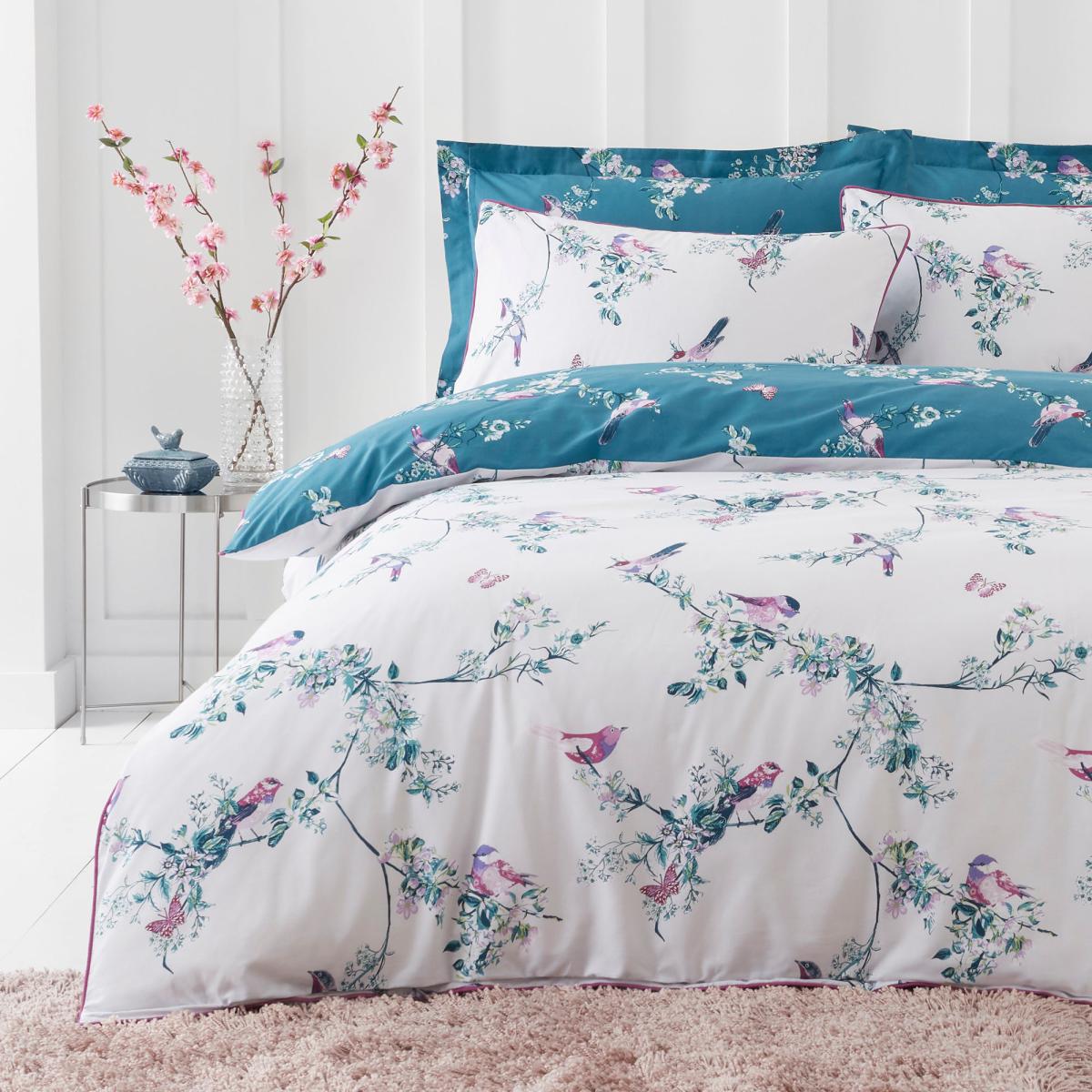 Beautiful Birds Teal Duvet Cover and Pillowcase Set Teal (Blue) – image 2
