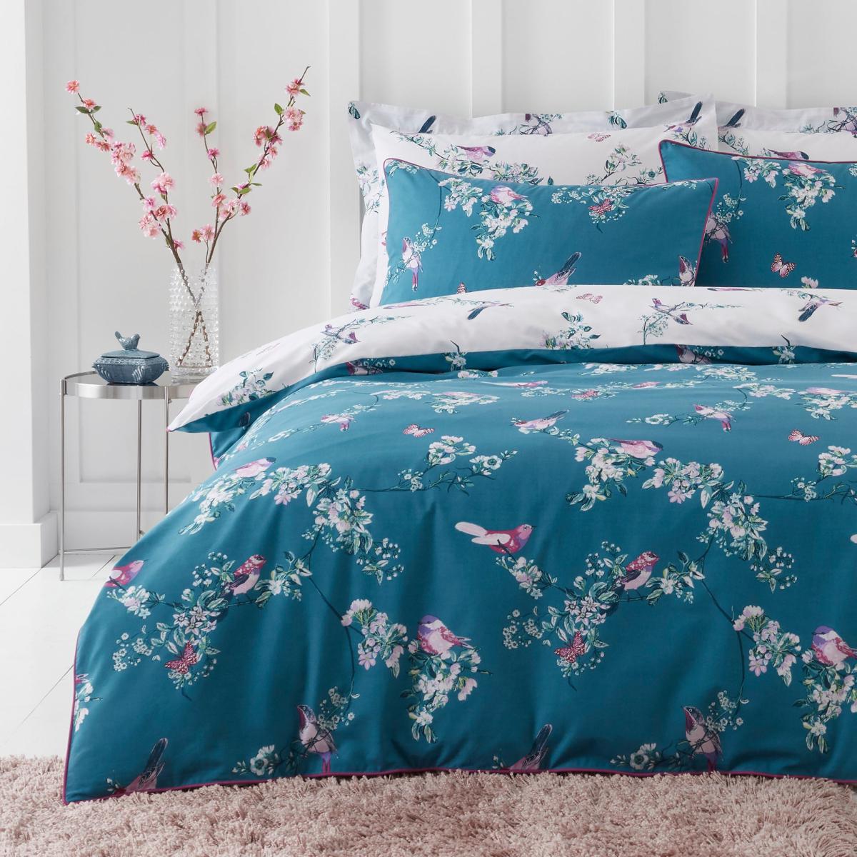 Beautiful Birds Teal Duvet Cover and Pillowcase Set Teal (Blue) – image 1